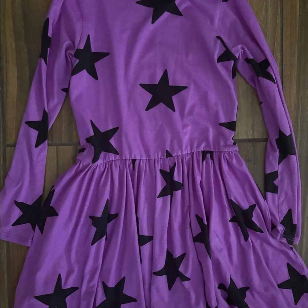 Girls' Purple Star Print Long Sleeve Twirl Dress by No Brand - Picture 3 of 3